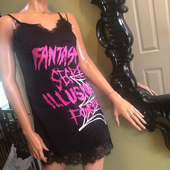 Goth gothic punk spiderweb black slip dress S nwt fantasy secrets illusion - Picture 7 of 9